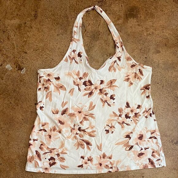 Torrid WHITE and dusty rose FLORAL FOXY HALTER TOP - Picture 5 of 8
